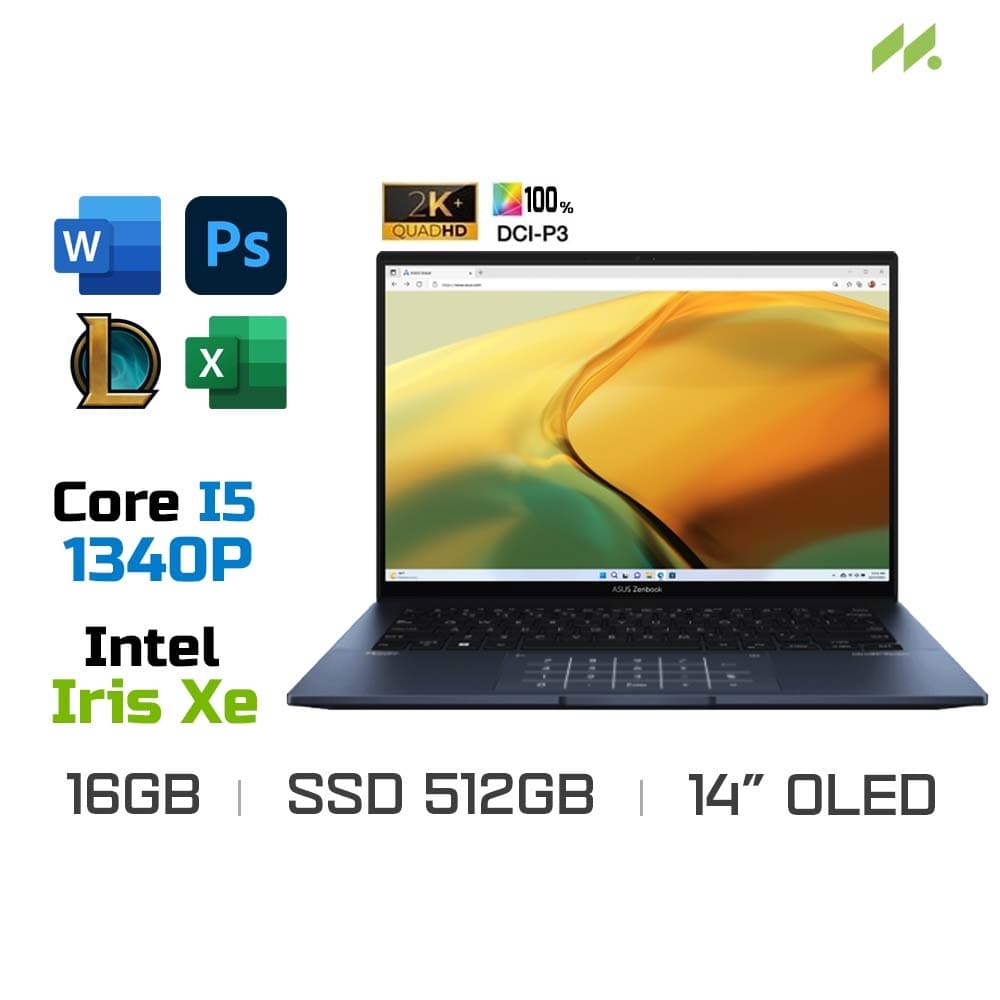 Laptop Asus Zenbook 14 OLED UX3402VA-KM085W (i5-1340P EVO, Iris Xe Graphics, Ram 16GB DDR5, SSD 512GB, 14 Inch OLED 2.8K)