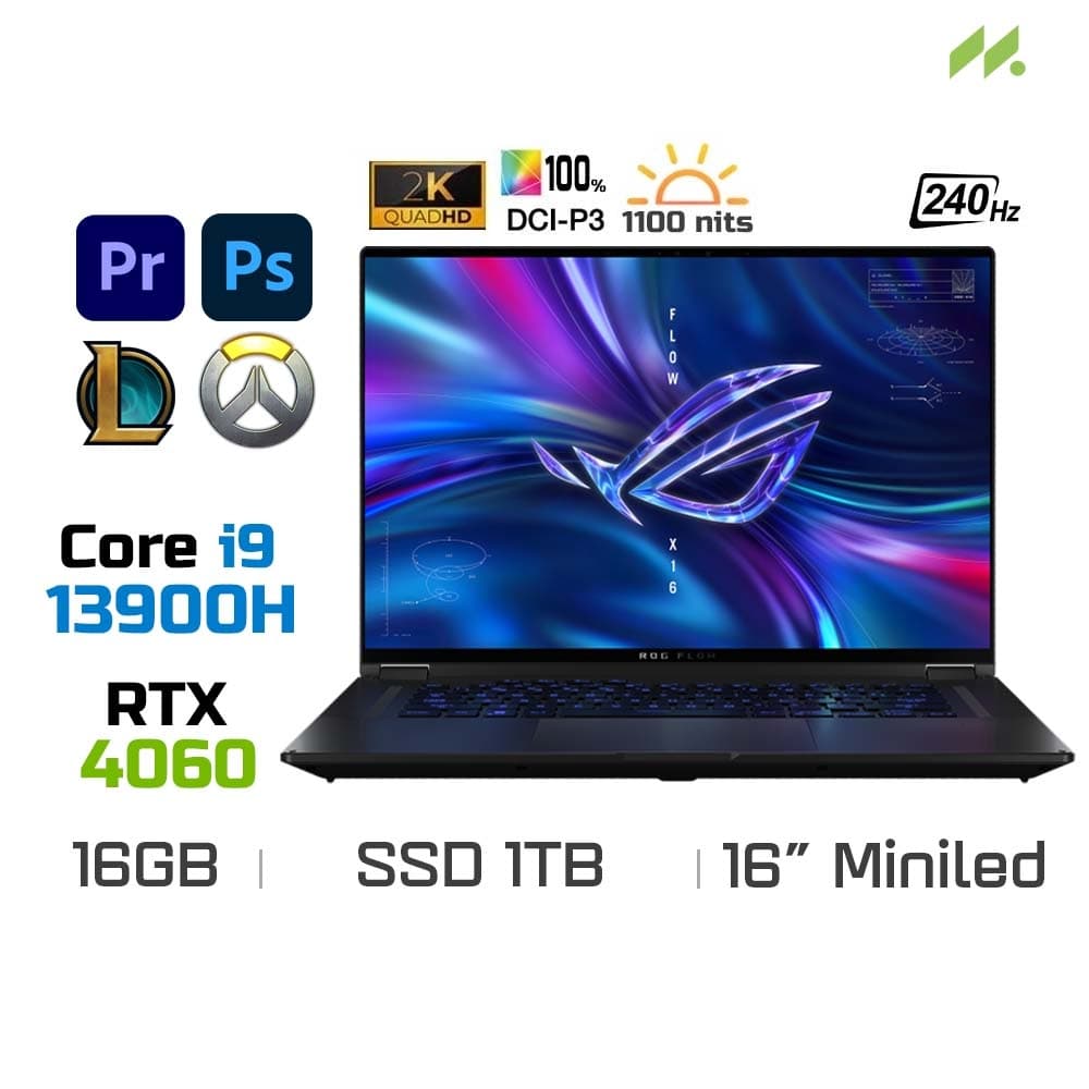 Laptop Gaming Asus ROG Flow X16 GV601VV-NL016W (i9-13900H, RTX 4060 8GB, Ram 16GB DDR5, SSD 1TB, 16 Inch 240Hz WQXGA, TouchScreen)